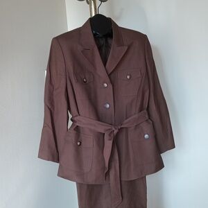 Le Suit Brown Linen and Rayon Women's Pant Suit Size 22W